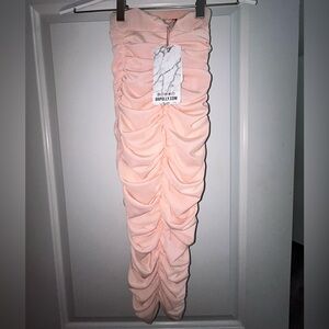NWT Oh Polly bodycon peach rusched midi dress sz 2 Small XS S spandex stretch